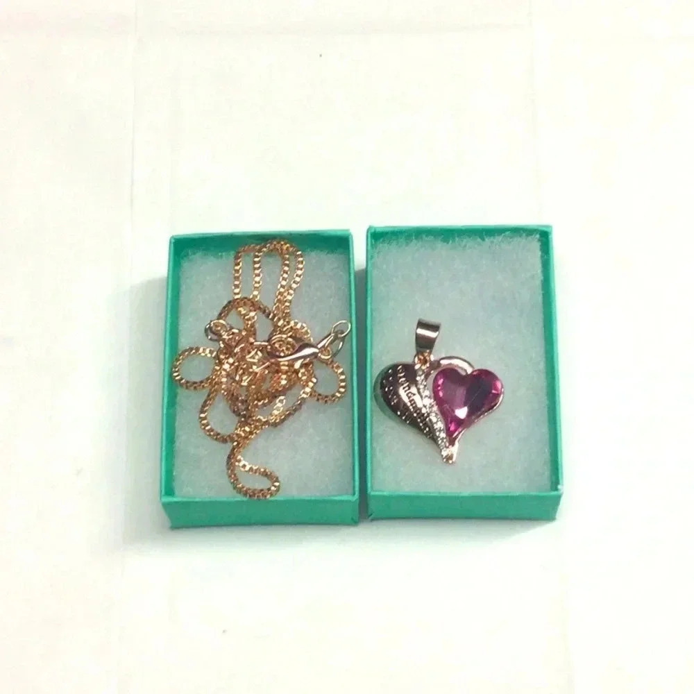 New I love you grandmother gold tone pink‎ gemstone necklace Valentines Day gift